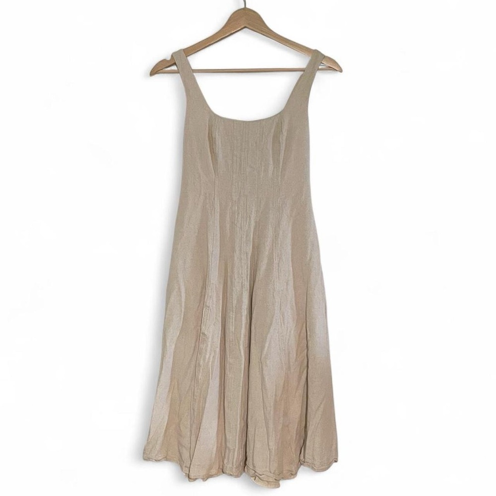 New Linen Blend Beige Midi Dress